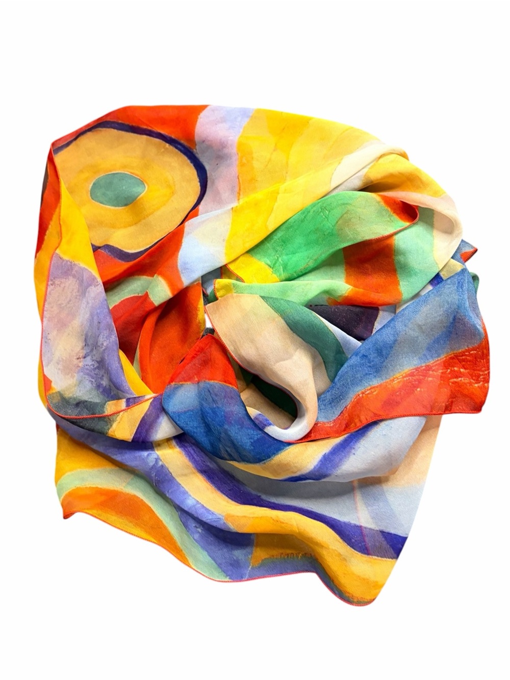 BROCHIER SOIERIES Colorful Abstract Print 100% Silk Scarf